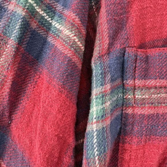 American Eagle Oversized Hooded Flannel Size S Red Blue Plaid Distressed Grunge - Picture 8 of 11